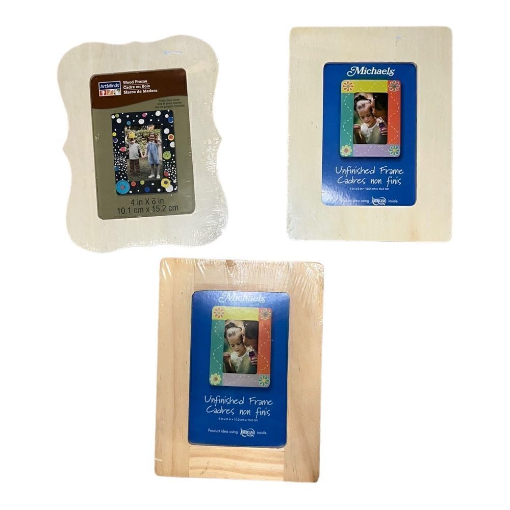 Michaels Set of Three Unfinished Picture Frames for 4" x 6" Photos New